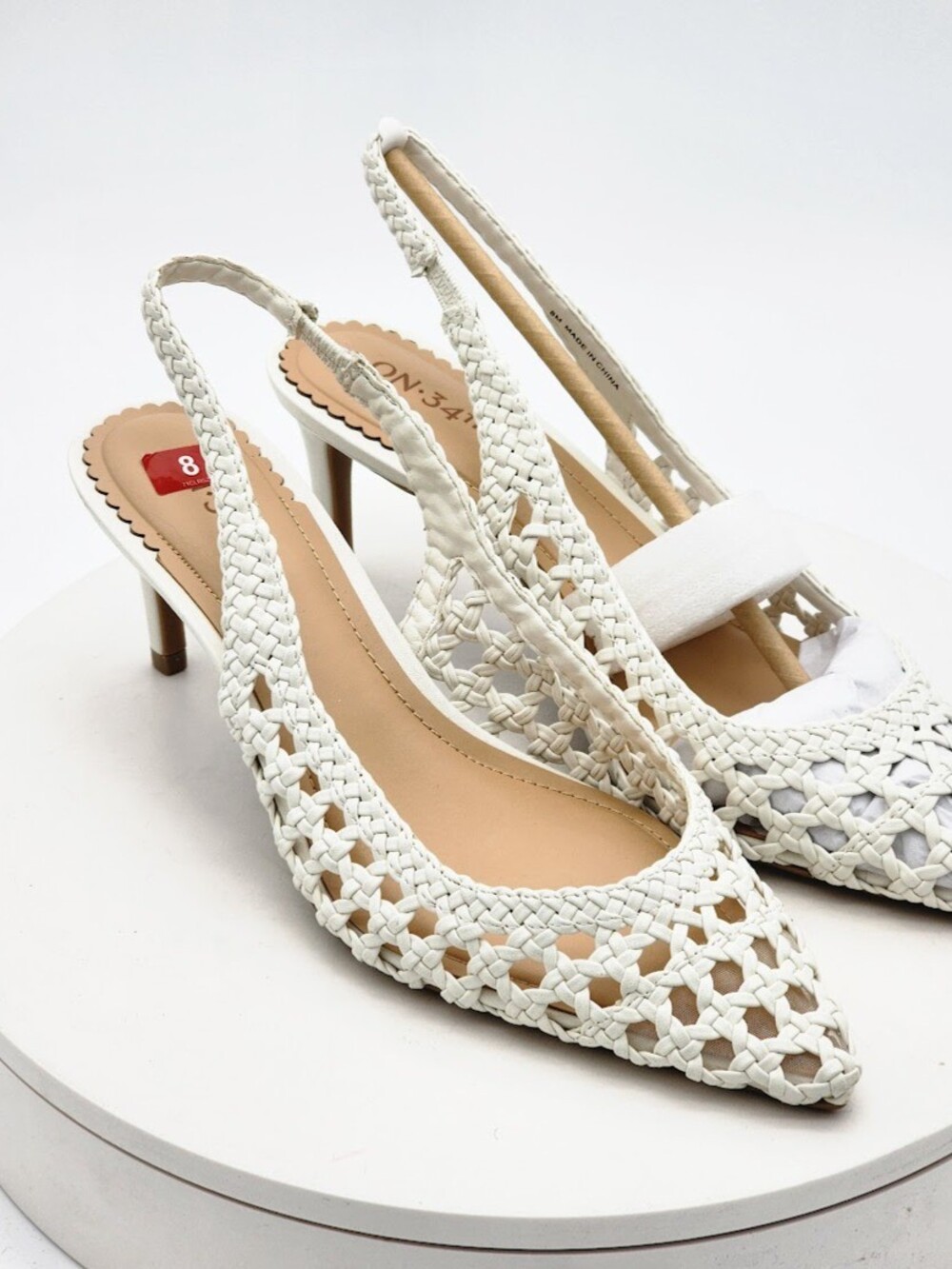 On 34th Monikaar White Linen Woven Slingback Pumps Women’s Size 8M Heels